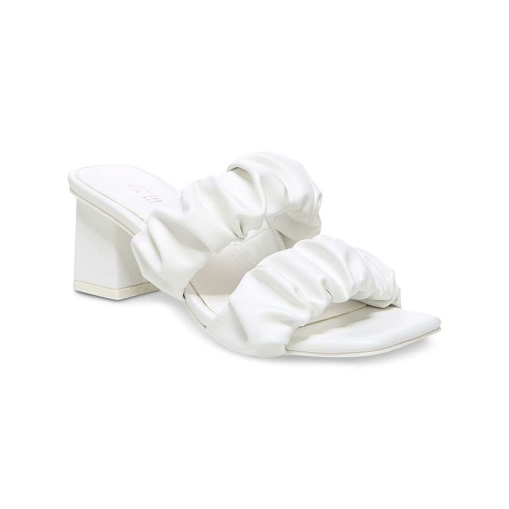 BAR III Womens White Straps Careena Square Toe Block Heel Slip On Sandals 10 M